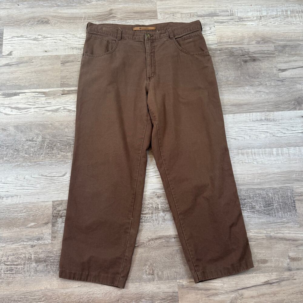 Vintage Y2K Columbia River Lodge Brown Canvas Cargo Carpenter Work Pants 38x30